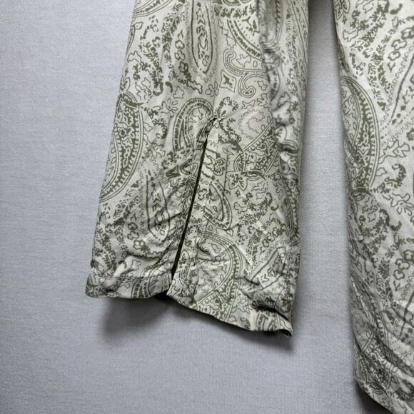 Silk Icon 100% Silk Paisley Button-Up Shirt Womens Small Beige Green Long Sleeve - Picture 13 of 15